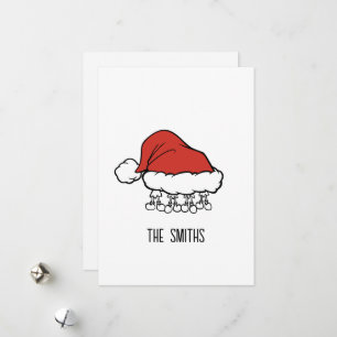 Carte de Noël   Famille de quatre Santa Hat