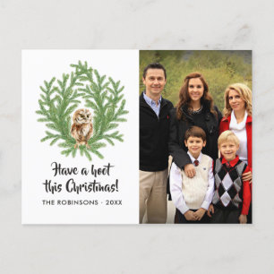 Carte de Noël famille photo hibou aquarelle