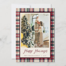 Carte de Noël Famille Tartan Ivoire pour Photo de