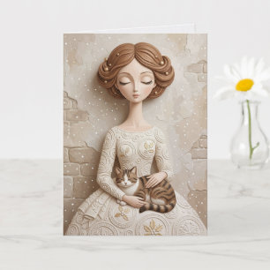 Carte de Noël Fantaisiste Chat de Noël et Jeune Fi