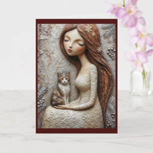 Carte de Noël Fantaisiste Chat et Fée de l'Hiver