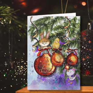 Carte de Noël fantaisiste de lapin poussin oie