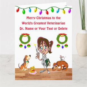 Carte de Noël féminine vétérinaire PERSONNALISÉE