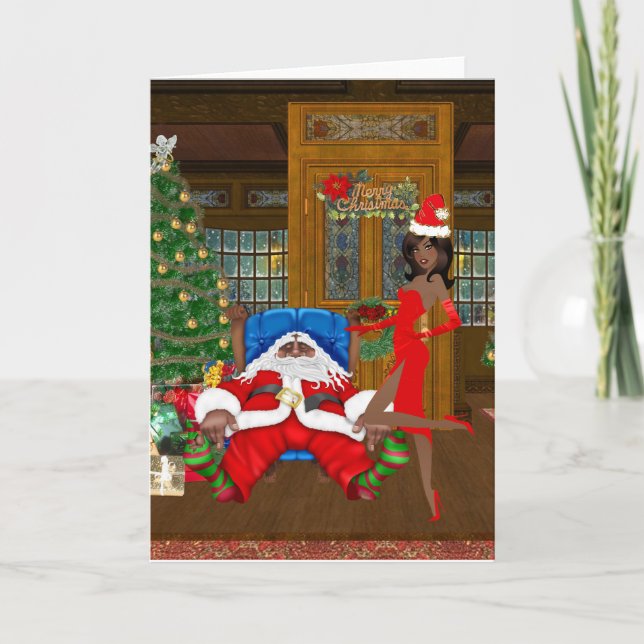 Carte de Noël femme africaine américaine avec Père (Devant)