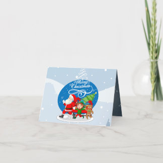 Carte de Noël festive avec le Père Noël et ses ami