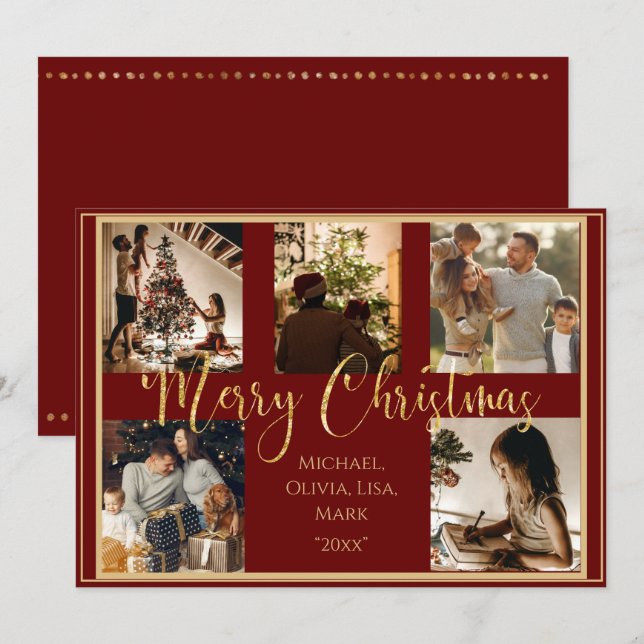 Carte de Noël festive avec photo rouge et écriture (Devant / Derrière)