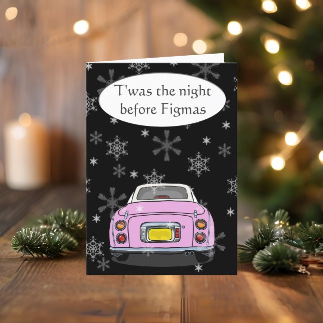 Carte de Noël Festive Pink Figaro Car (Happy Fig-mas! A fun figgy themed christmas card to send to your car! (or your figgy loving friends))