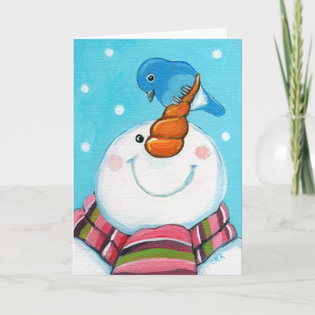 Carte de Noël Festive Snowman et Bluebird (Devant)