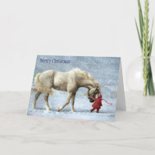 Carte de Noël Fille et Cheval