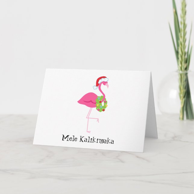 Carte de Noël Flamant rose rose Mele Kalikimaka (Devant)