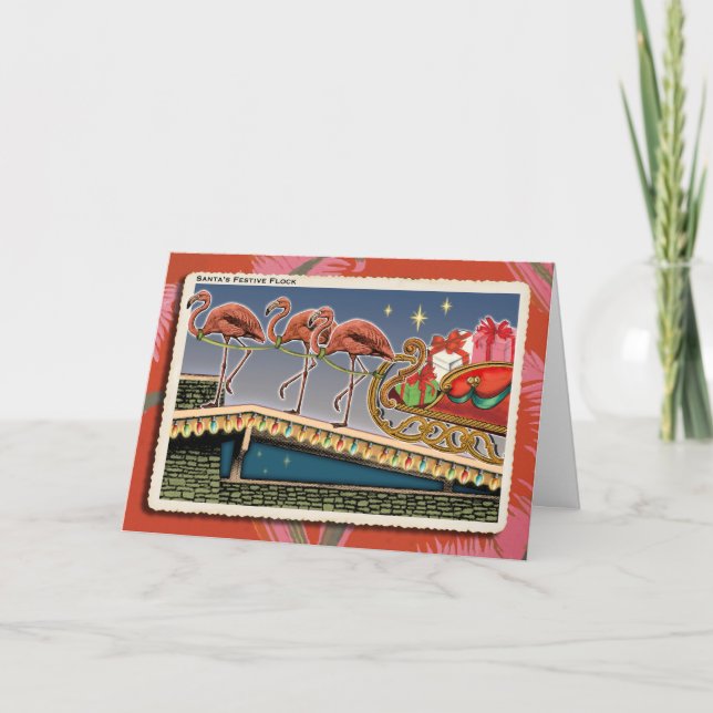 Carte de Noël Flamants roses rose Santas (Devant)