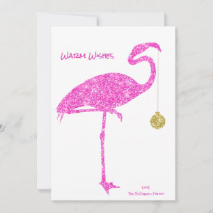 CARTE DE NOËL FLAMINGO Paillettes Rose Tropical