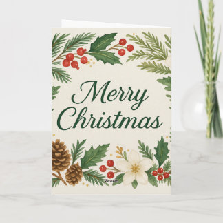 Carte de Noël Fleurs d'hiver Branches de pin