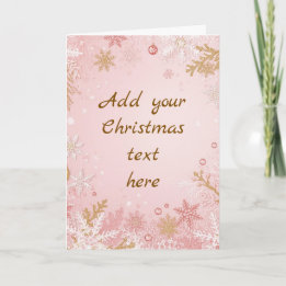 Carte de Noël Flocon de Neige Rose Blanc Or