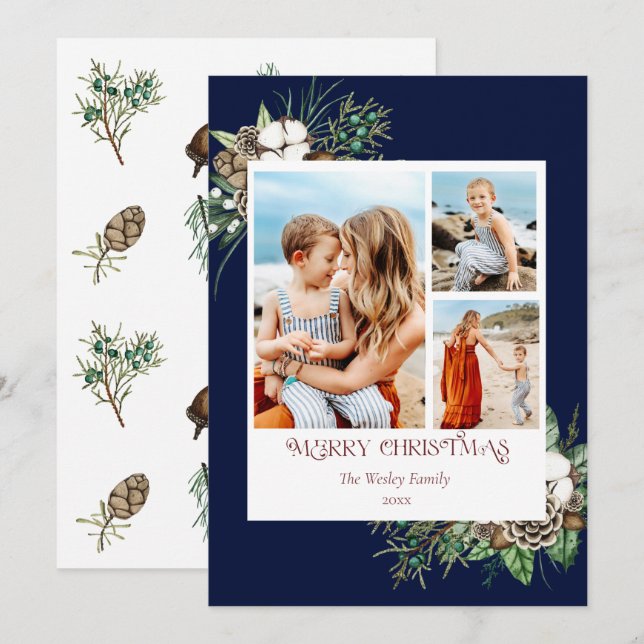 Carte de Noël Floral Aquarelle moderne (Devant / Derrière)