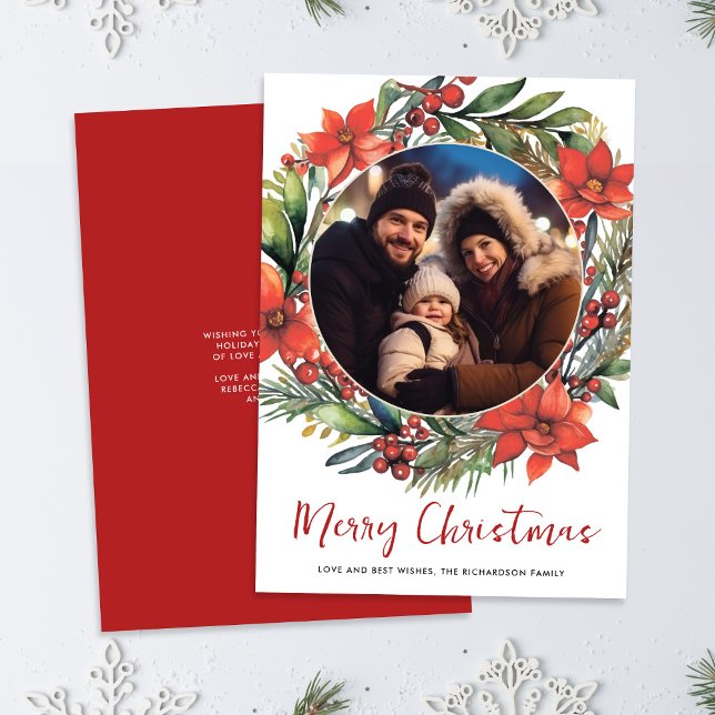 Carte de Noël Floral Wreath Photo Holiday (Créateur téléchargé)
