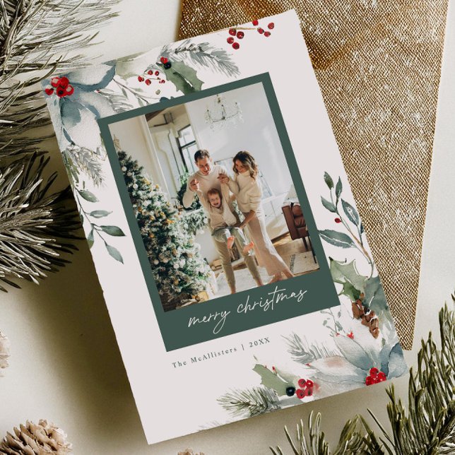 Carte de Noël florale aquarelle pour les vacances  (Créateur téléchargé)