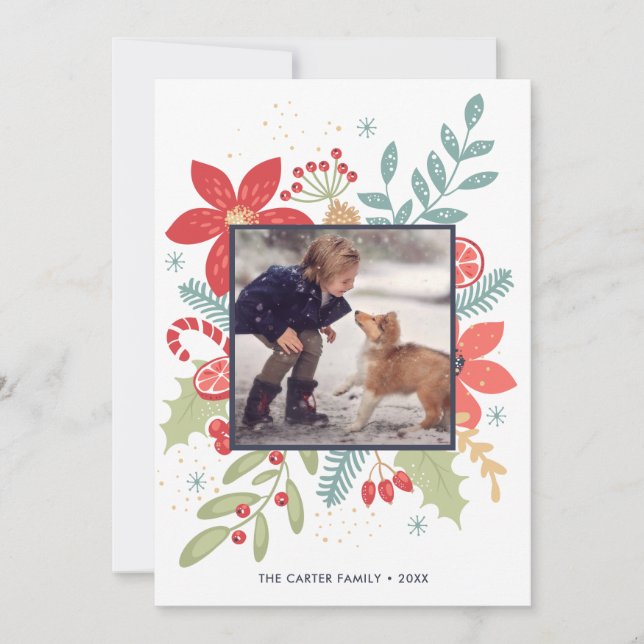 Carte de Noël florale Holly Jolly | Carte de vacan (Devant)