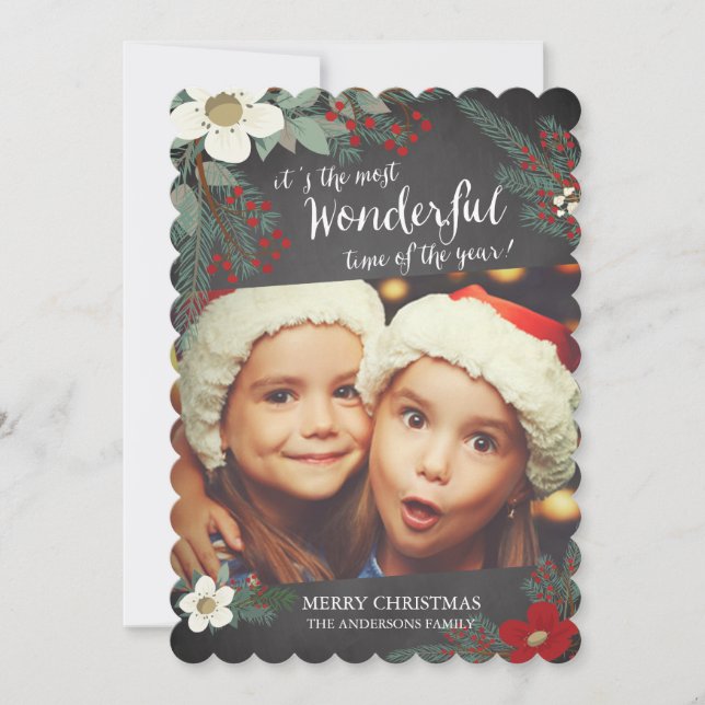 Carte de Noël Florale Merveilleuse sur Ardoise (Devant)