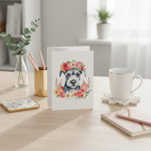 Carte de Noël florale Mini Schnauzer