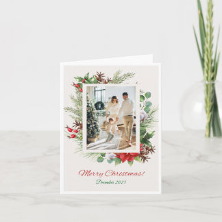 Carte de Noël florale rouge et verte personnalisée