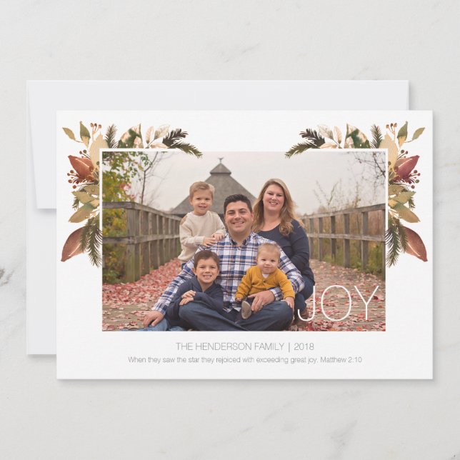 Carte de Noël florale simple Joie (Devant)