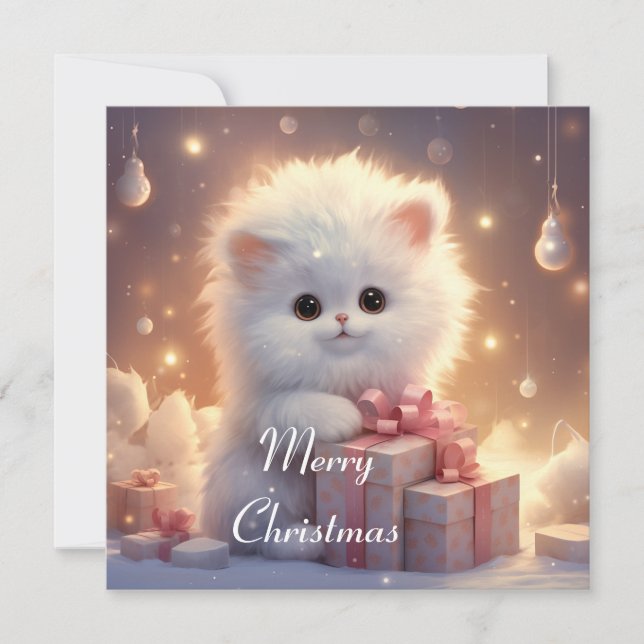 Carte de Noël Fluffy Cat (Devant)