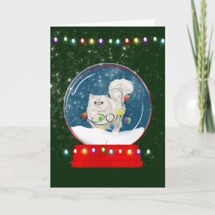 Carte de Noël Fluffy White Cat Snow Globe