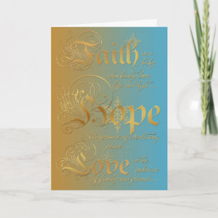 Carte de Noël Foi, Espoir, Amour Bleu et Or