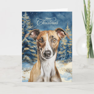 Carte de Noël forêt boisée Greyhound Dog