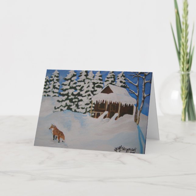 Carte de Noël Fox Cabine d'hiver (Devant)