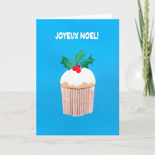 Carte de Noël, Français, Cupcake avec Holly (Devant)