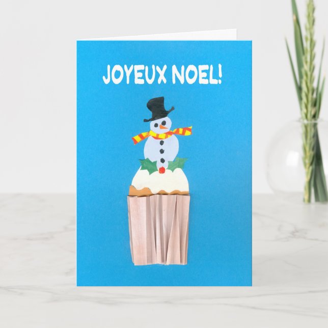 Carte de Noël, Français, Cupcake avec Snowman (Devant)