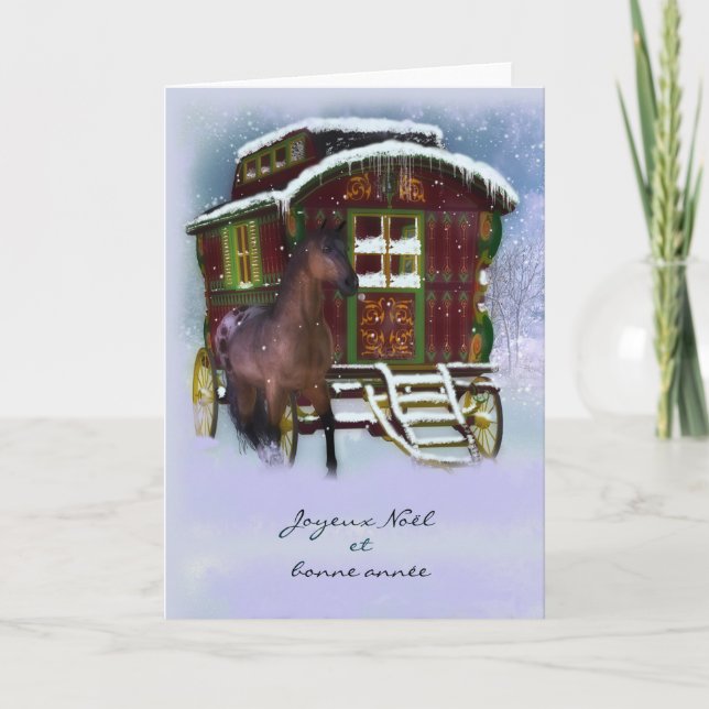 Carte de Noël française - cheval et vieille (Devant)