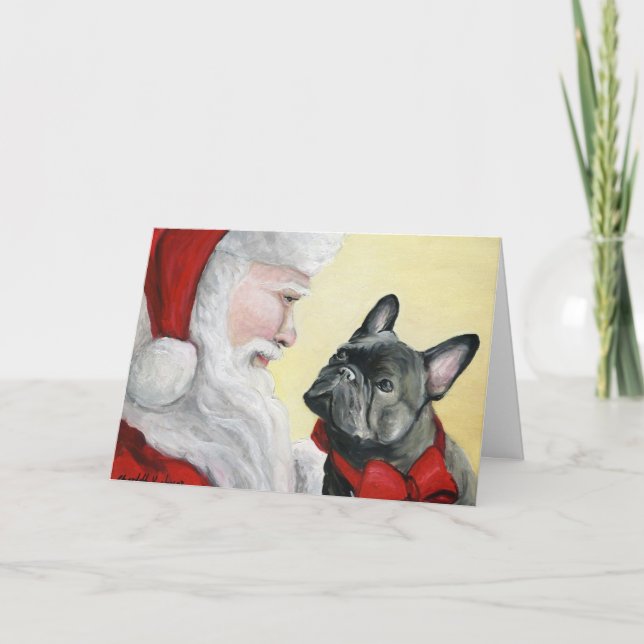 Carte de Noël "French Bulldog on Père Noël Lap" (Devant)
