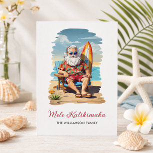 Carte de Noël Fun Mele Kalikimaka Santa Surfboard