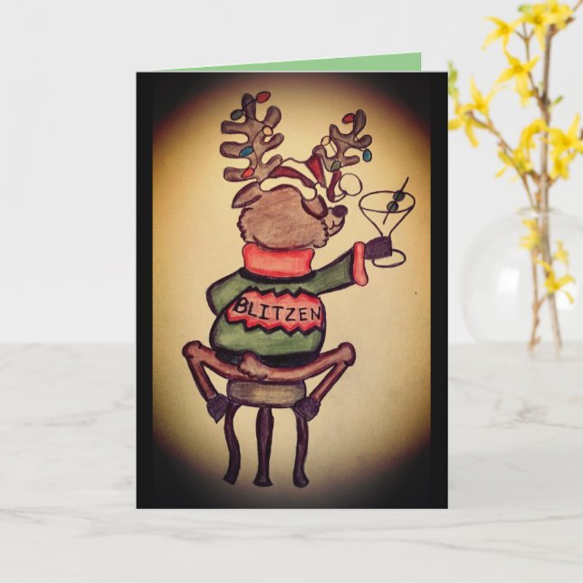 Carte de Noël Funny Blitzen (Fleur jaune)