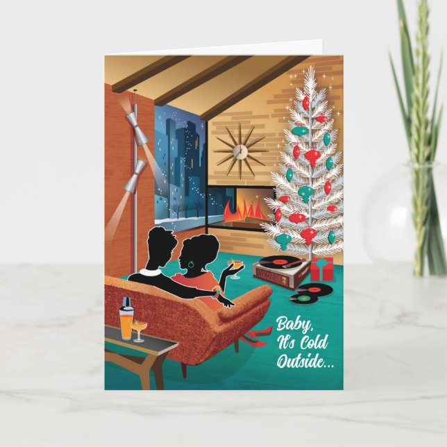Carte de Noël gay moderne du milieu du siècle (Devant)