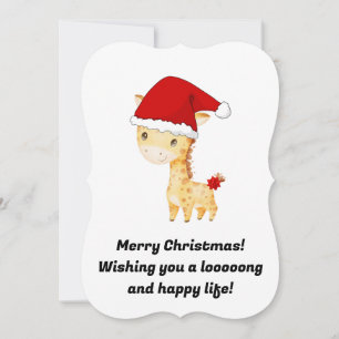 Carte de Noël Giraffe, Carte de Noël animal bébé