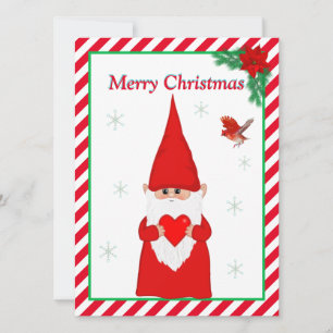 Carte de Noël Gnome et oiseau rouge mignon