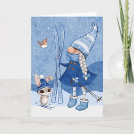 Carte de Noël Gnome Rabbit Ski