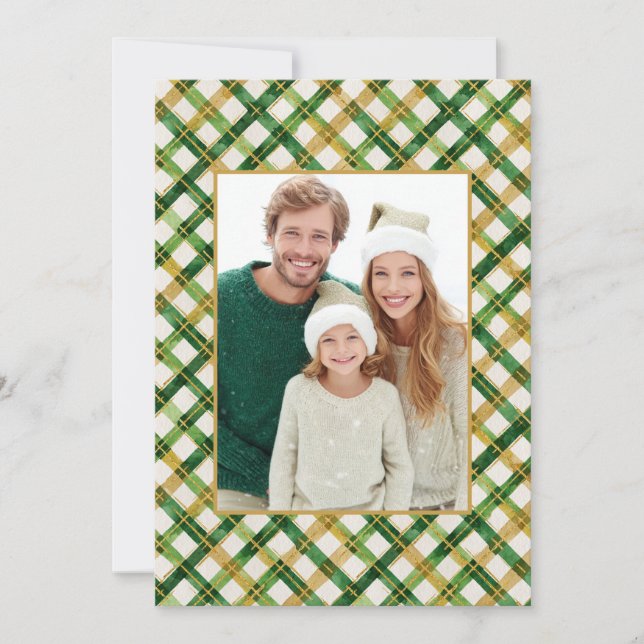 Carte de Noël Gold Green Photo Plaid (Devant)