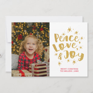 Carte de Noël Gold Peace Love & Joy