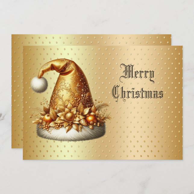 Carte de Noël Gold Santa Hat (Devant / Derrière)