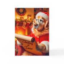 Carte de Noël Golden Retriever Checking List