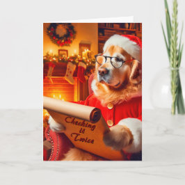 Carte de Noël Golden Retriever Checking List