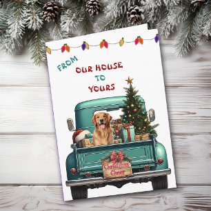 Carte de Noël Golden Retriever Retro Farm Truck