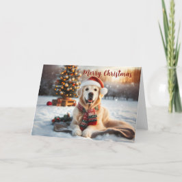 Carte de Noël Golden Retriever Snowbaing