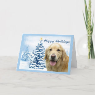 Carte de Noël Golden Retrior Arbre bleu