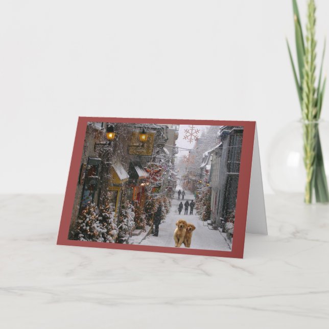 Carte de Noël Golden Retrior City Street (Devant)